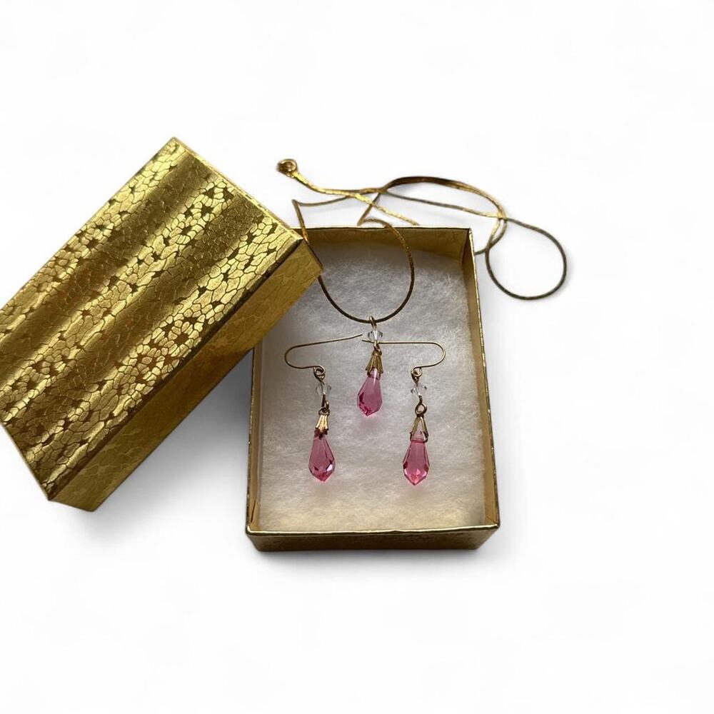 Pink crystal necklace and earrings